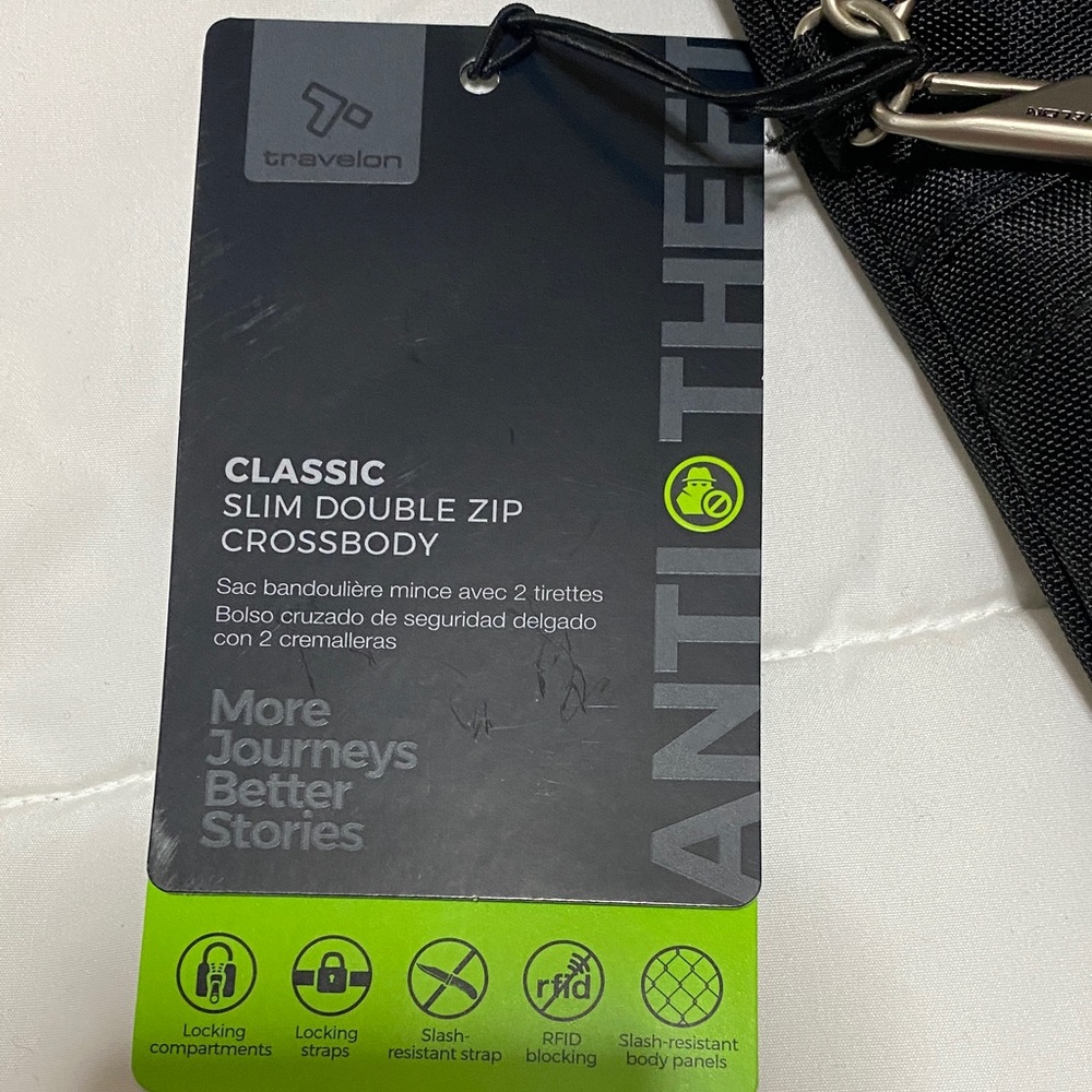 NWT Travelon slim double zip Black Crossbody anti theft Bag - Picture 2 of 15